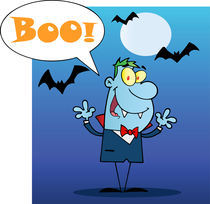 Happy Vampire With Speech Bubble And Text Boo 