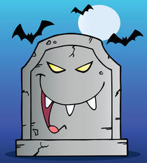 Laughing Tombstone Cartoon Character In Halloween Night  by hittoon