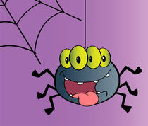 Four Eyed Creepy Spider Suspended From A Web  by hittoon