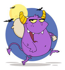 Happy Purple Monster Runs With Bag  von hittoon