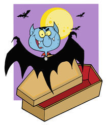 Happy Vampire Out Of The Coffin And Bats Near A Full Moon  von hittoon