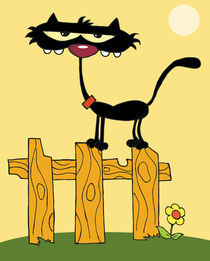 Black Cat On A Fance Cartoon Charactrer  by hittoon