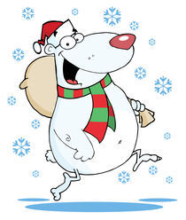 Cartoon Christmas Bear Runs With Bag  by hittoon