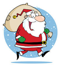 Happy Santa Claus Runs With Bag 