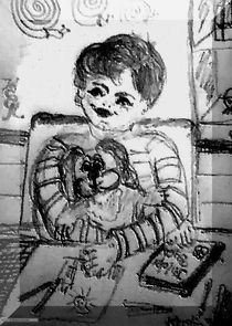 Junge mit Kuscheltier am Tisch  by Kerstin Schuster