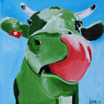 Green cow with tongue by Walter Lehmann