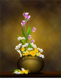 gold vase with flowers by Tim Seward