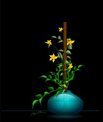 Teal Vase with Yellow Flowers by Tim Seward