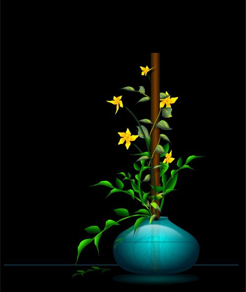Teal-vase-with-yellow-flowers