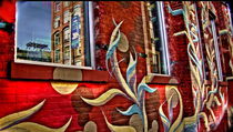 Mural in Dumbo. reflection in window by Maks Erlikh