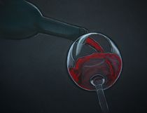 Pastellbild "Rotweinstrudel", Weinglas eingießen. von Anke Franikowski