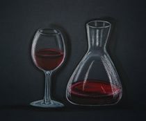 Pastellbild "Dekanter" Weinglas, Flasche von Anke Franikowski