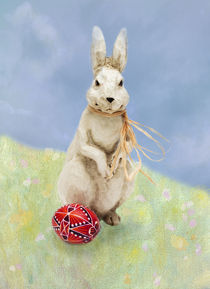 Easter Bunny with a Decorated Egg by Louise Heusinkveld