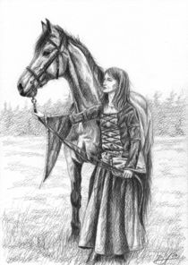 Mädchen mit Pferd, mittelalterlich by Dorothee Rund