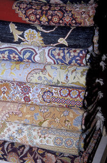 El Sultan carpet school - fine wool carpets folded inside out to protect the carpet face von Danita Delimont