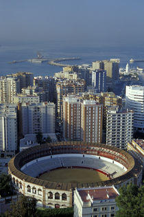 Andalucia View of Plaza de Toros (bullring) and cruise ship in harbor von Danita Delimont