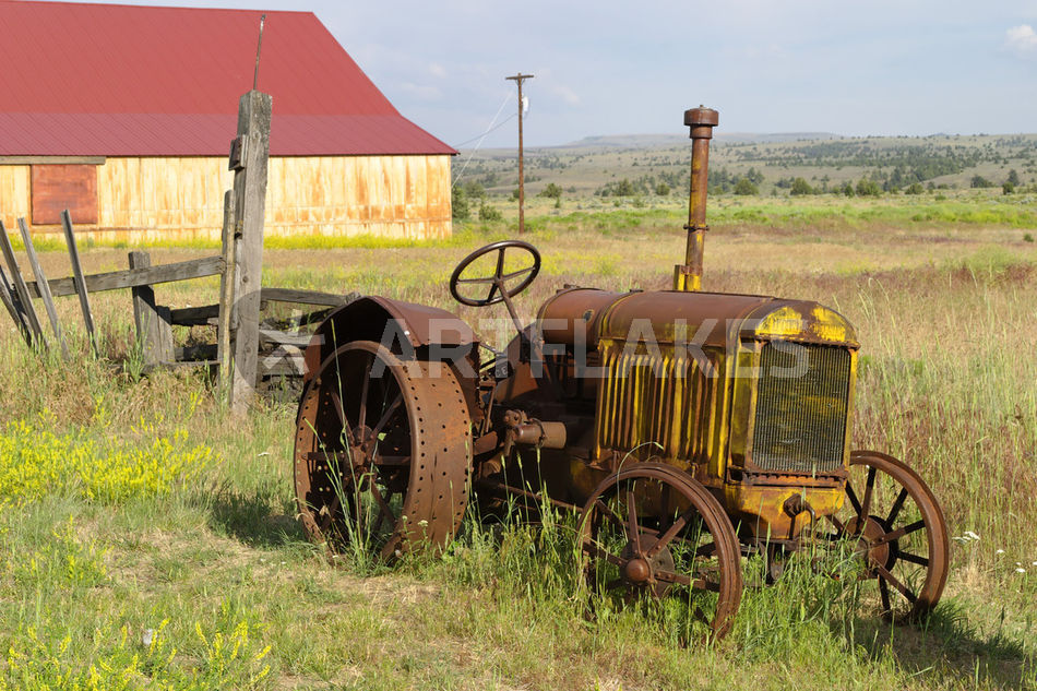 Rusty Vintage Tractor In Field Picture Art Prints And