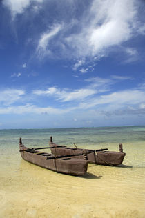 Traditional double-hulled canoe on beach von Danita Delimont