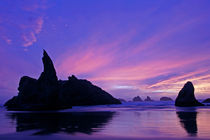 Silhouette of sea stack formations at sunset by Danita Delimont