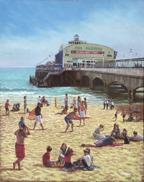 people on Bournemouth beach :Pier theatre by Martin  Davey