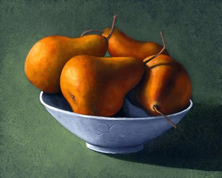 Four-pears-in-blue-bowl
