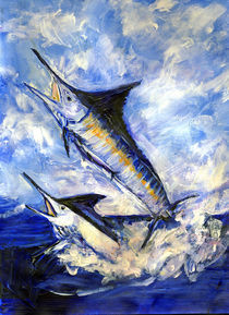 Two Marlin a Blue and a Striper by Randy Sprout