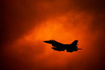 F-16 on orange sky by holka