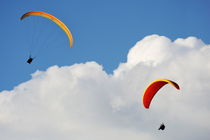 Two paragliders flying on cloudy sky by Sami Sarkis Photography