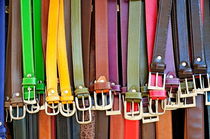 Hanging colorful leather belts at shop von Sami Sarkis Photography