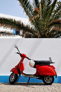 Red Vespa by wall by Sami Sarkis Photography