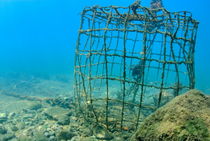 Old fishing cage underwater by Sami Sarkis Photography