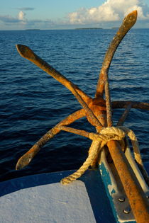 Rusty anchor on back of boat von Sami Sarkis Photography