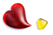 Red and yellow heart shapes made of glass von Sami Sarkis Photography