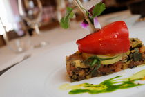 Brandade stuffed in red pepper on  veggies by Sami Sarkis Photography