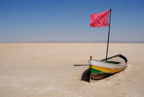 Abandoned rowboat in dry salt lake von Sami Sarkis Photography