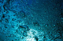 Sunbeams penetrating air bubbles near the surface of blue water. von Sami Sarkis Photography