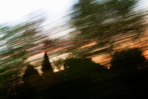 Blurred view of clouds behind trees at sunset. von Sami Sarkis Photography