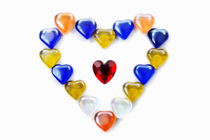 Collection of colorful glass heart shapes by Sami Sarkis Photography