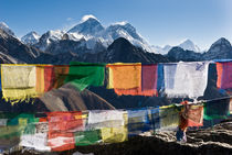 Mount Everest, prayer flags, Nepal by Tom Dempsey
