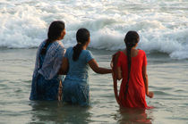 Indian Women in the Sea at Varkala by serenityphotography