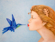 Girl Kissing Hummingbird von Darrell Ross