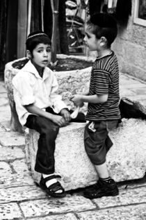 Conversation of two small Jewish boys, Israel by yulia-dubovikova