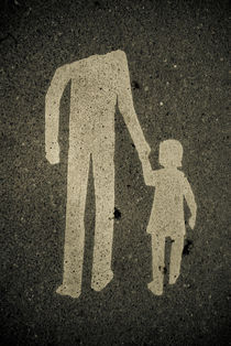Sign with adult leading a child by Lars Hallstrom