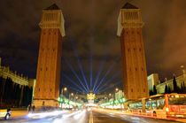Famous light show in front of the National Art Museum in Barcelona 