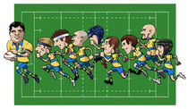 Cartoon rugby team by William Rossin