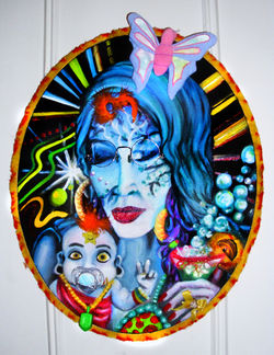 Nativity-scenesters-madonna-on-the-rocks-oil-paints-and-multimedia-assemblage-on-canvas-june-2012-john-lanthier