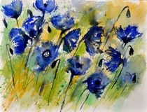 watercolor blue poppies by pol ledent