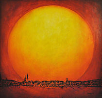 Sonne hinter Stadt Hamburg von Reza Davatgar