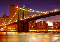 Brooklyn Bridge and fireworks at night by Zoltan Duray